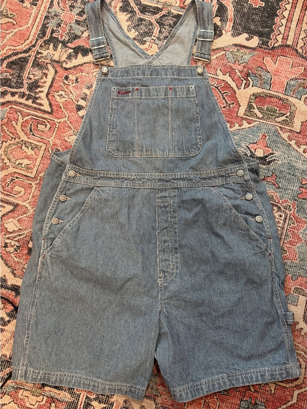 GAP Striped Light Blue Denim Short Overalls